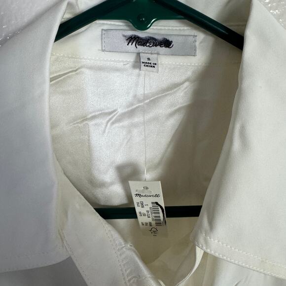 Madewell Silk Utility-Pocket Button-Up Shirt WMNS S Cream Oversized Long Sleeve - Picture 5 of 10